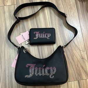 Juicy Couture Liquorice Black Obsession Pink Rhinestones Purse & Wallet NEW